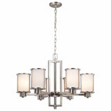 Nuvo 60-2853 Odeon 6 Light Up/Down Convertible Chandelier White Satin Glass Brushed Nickel Finish 120V