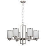 Nuvo 60-2853 Odeon 6 Light Up/Down Convertible Chandelier White Satin Glass Brushed Nickel Finish 120V