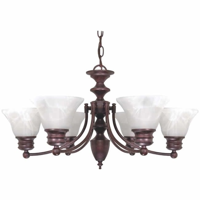 Nuvo 60-358 Empire 6 Light Chandelier 26-Inch Alabaster Glass Bell Shades Old Bronze Finish 120V