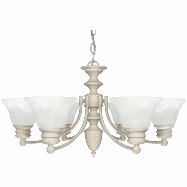 Nuvo 60-359 Empire 6 Light Chandelier 26-Inch Alabaster Glass Bell Shades Textured White Finish 120V
