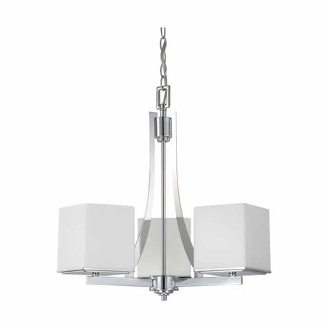 Nuvo 60-4085 Bento 3 Light Chandelier Satin White Glass Polished Chrome Finish 120V