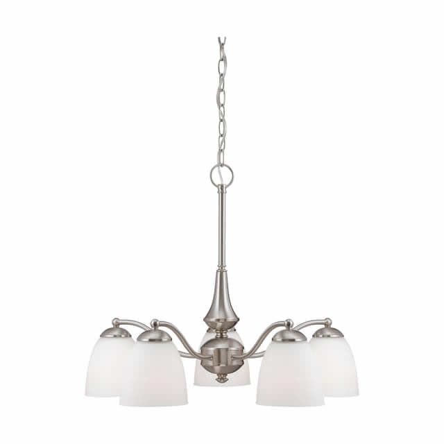 Nuvo 60-5043 Patton 5 Light Chandelier Arms Down Frosted Glass Brushed Nickel Finish 120V
