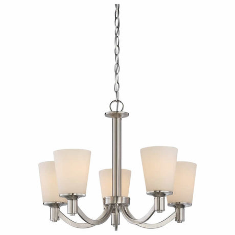 Nuvo 60-5825 Laguna 5 Light Chandelier White Glass Brushed Nickel Finish 120V