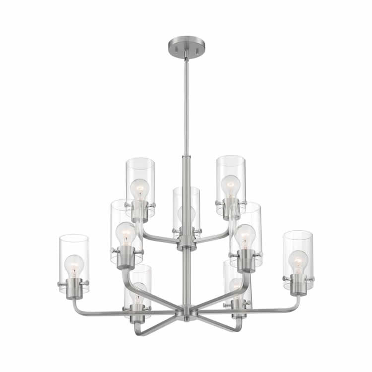 Nuvo 60-7179 Sommerset 9 Light Chandelier Clear Glass Brushed Nickel Finish 120V
