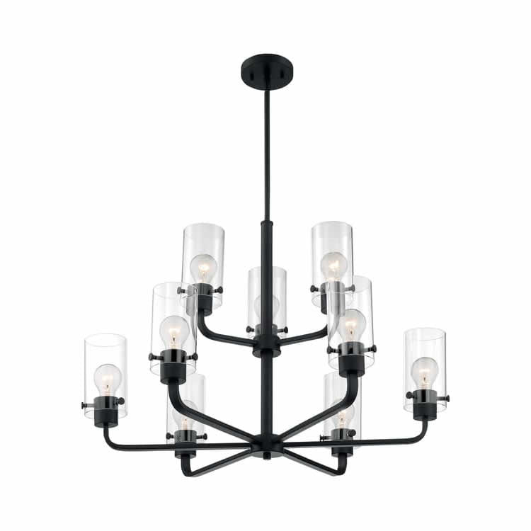 Nuvo 60-7279 Sommerset 9 Light Chandelier Clear Glass Matte Black Finish 120V