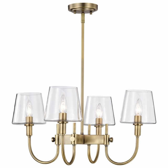 Nuvo 60-7885 Brookside 4 Light Chandelier Clear Glass Vintage Brass Finish 120V