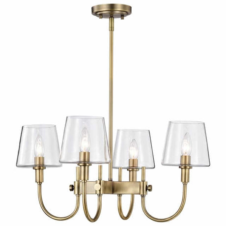 Nuvo 60-7885 Brookside 4 Light Chandelier Clear Glass Vintage Brass Finish 120V