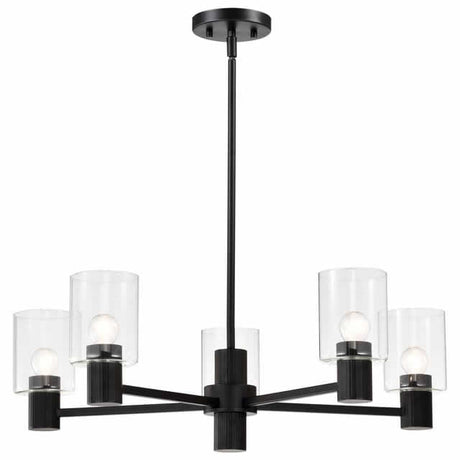 Nuvo 60-8066 Clarksville 28-Inch 5 Light Chandelier Clear Glass Matte Black Finish 120V