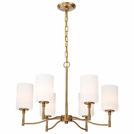Nuvo 60-8206 Liam 6 Light Chandelier White Opal Glass Burnished Brass Finish 120V