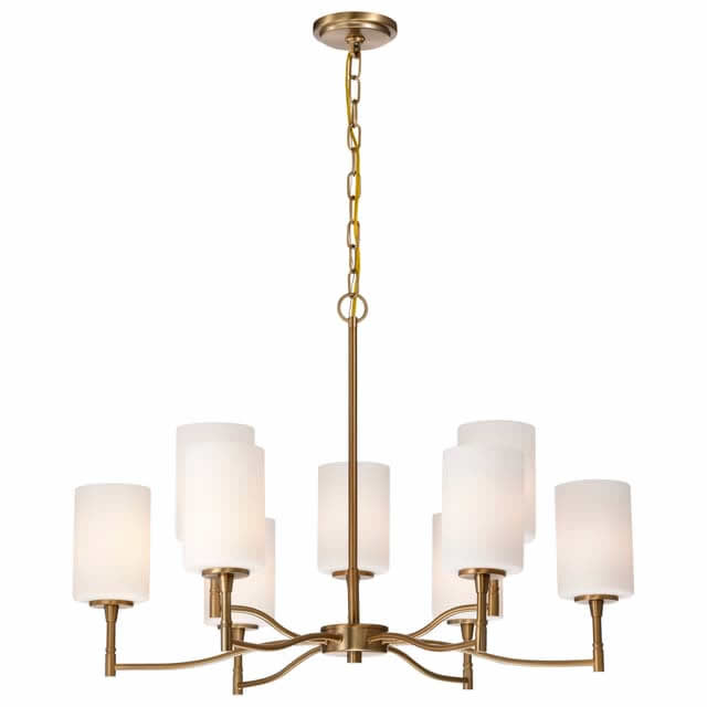 Nuvo 60-8209 Liam 9 Light Chandelier White Opal Glass Burnished Brass Finish 120V