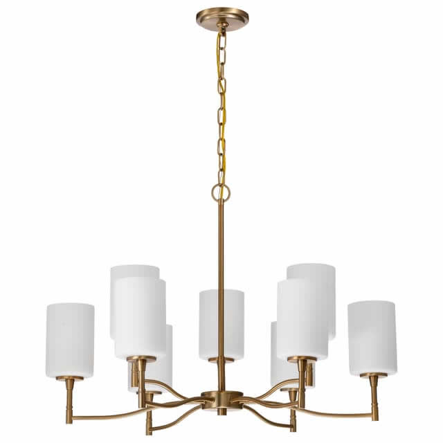 Nuvo 60-8209 Liam 9 Light Chandelier White Opal Glass Burnished Brass Finish 120V