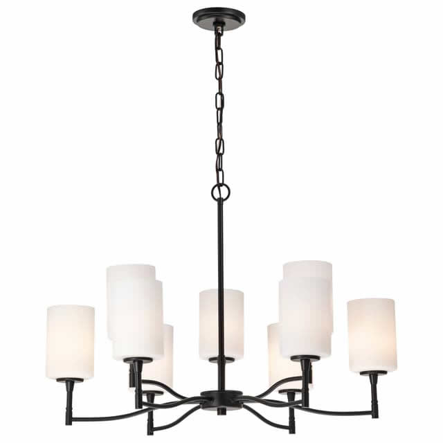 Nuvo 60-8219 Liam 9 Light Chandelier White Opal Glass Matte Black Finish 120V