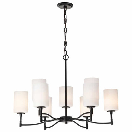Nuvo 60-8219 Liam 9 Light Chandelier White Opal Glass Matte Black Finish 120V