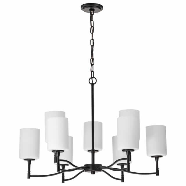 Nuvo 60-8219 Liam 9 Light Chandelier White Opal Glass Matte Black Finish 120V