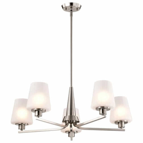 Nuvo 60-8225 Lune 5 Light Chandelier Etched White Glass Brushed Nickel Finish 120V