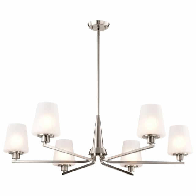 Nuvo 60-8226 Lune 6 Light Chandelier Etched White Glass Brushed Nickel Finish 120V