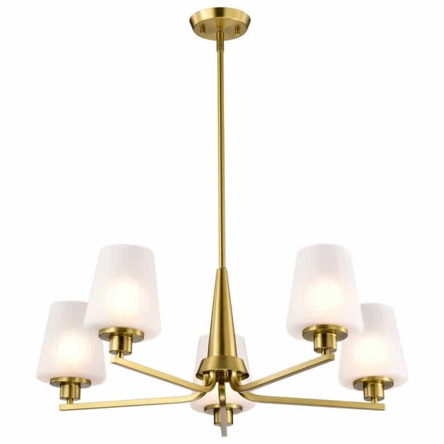 Nuvo 60-8235 Lune 5 Light Chandelier Etched White Glass Vintage Brass Finish 120V
