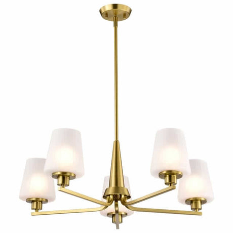 Nuvo 60-8235 Lune 5 Light Chandelier Etched White Glass Vintage Brass Finish 120V