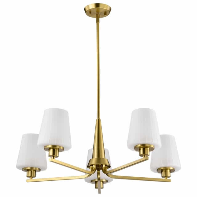 Nuvo 60-8235 Lune 5 Light Chandelier Etched White Glass Vintage Brass Finish 120V