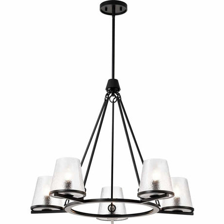 Nuvo 60-8258 Valentine 5 Light Chandelier Hammer Glass Black Finish 120V