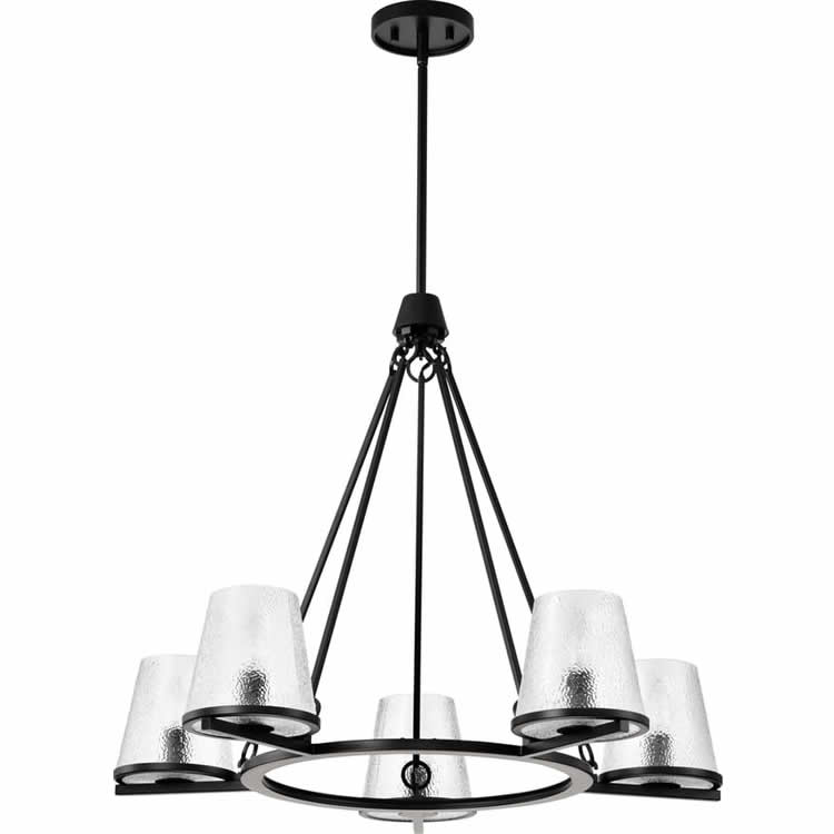 Nuvo 60-8258 Valentine 5 Light Chandelier Hammer Glass Black Finish 120V