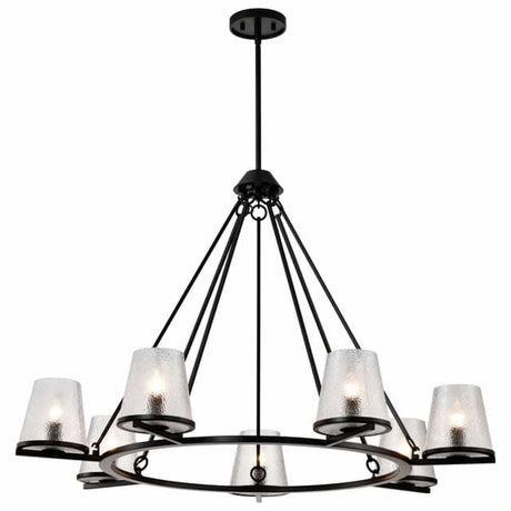 Nuvo 60-8259 Valentine 7 Light Chandelier Hammer Glass Black Finish 120V