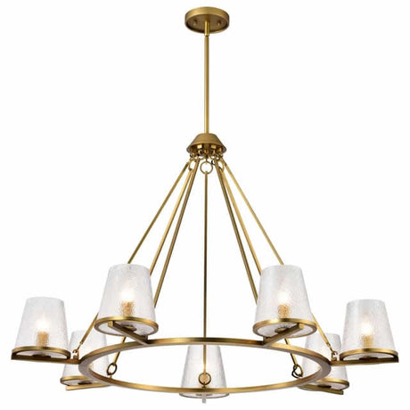 Nuvo 60-8269 Valentine 7 Light Chandelier Hammer Glass Vintage Brass Finish 120V