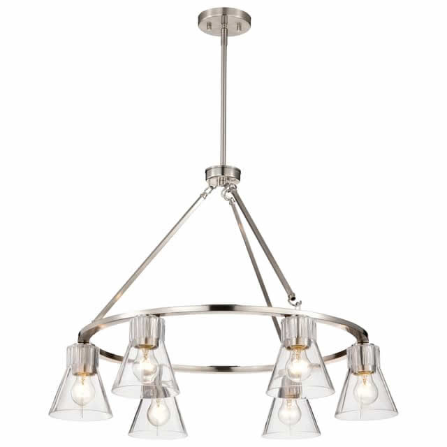 Nuvo 60-8335 Gianna 6 Light Chandelier Clear Glass Brushed Nickel Finish 120V