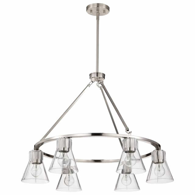 Nuvo 60-8335 Gianna 6 Light Chandelier Clear Glass Brushed Nickel Finish 120V