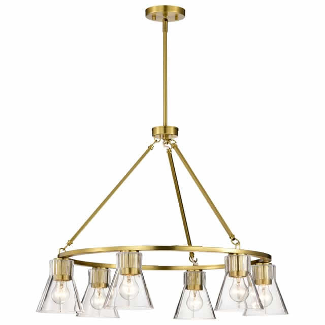 Nuvo 60-8345 Gianna 6 Light Chandelier Clear Glass Vintage Brass Finish 120V
