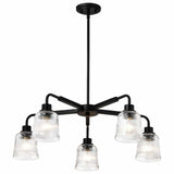 Nuvo 60-8611 Grayson 5 Light Chandelier Clear Ribbed Glass Matte Black Finish 120V