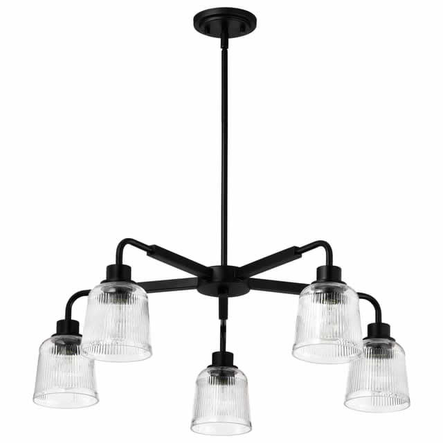 Nuvo 60-8611 Grayson 5 Light Chandelier Clear Ribbed Glass Matte Black Finish 120V