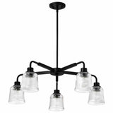 Nuvo 60-8611 Grayson 5 Light Chandelier Clear Ribbed Glass Matte Black Finish 120V