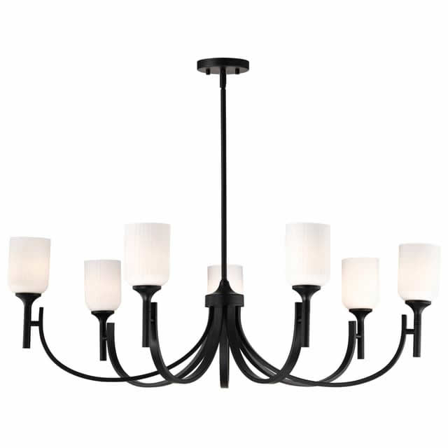 Nuvo 60-8651 Solara 7 Light Chandelier Frost Ribbed Glass Matte Black Finish 120V