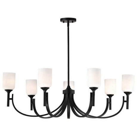 Nuvo 60-8651 Solara 7 Light Chandelier Frost Ribbed Glass Matte Black Finish 120V