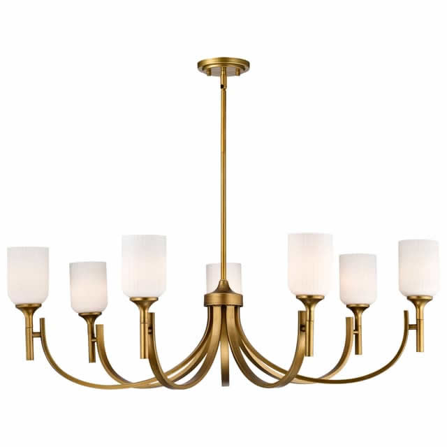 Nuvo 60-8671 Solara 7 Light Chandelier Frost Ribbed Glass Natural Brass Finish 120V