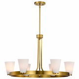 Nuvo 60-8726 Royale 6 Light Chandelier Ribbed White Glass Burnished Brass Finish 120V