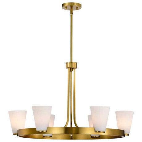 Nuvo 60-8726 Royale 6 Light Chandelier Ribbed White Glass Burnished Brass Finish 120V