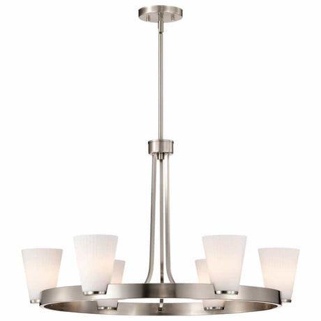 Nuvo 60-8736 Royale 6 Light Chandelier Ribbed White Glass Brushed Nickel Finish 120V