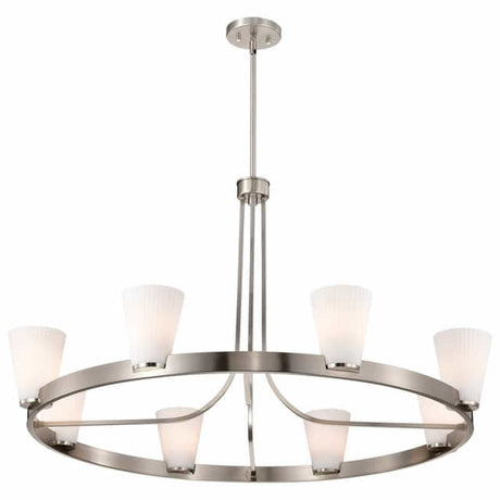 Nuvo 60-8739 Royale 8 Light Chandelier Ribbed White Glass Brushed Nickel Finish 120V