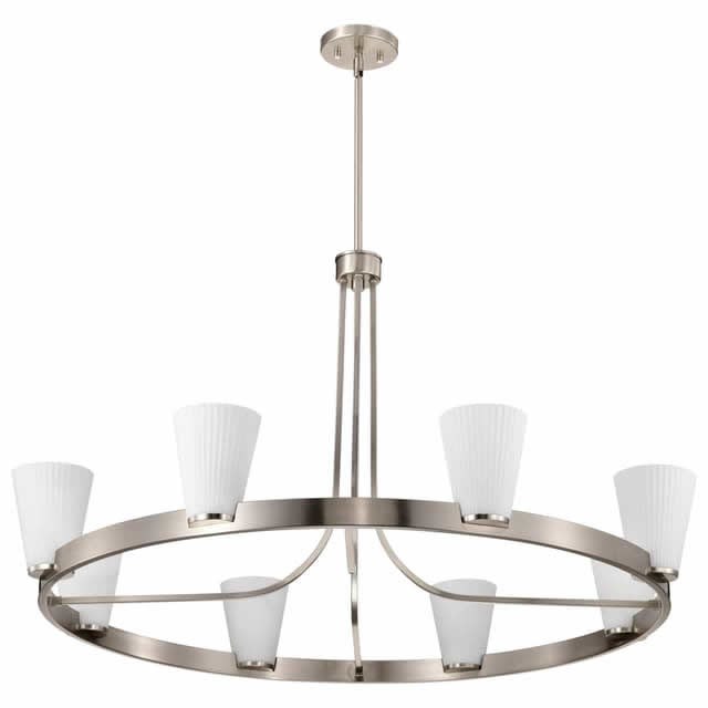 Nuvo 60-8739 Royale 8 Light Chandelier Ribbed White Glass Brushed Nickel Finish 120V