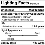 Bulbrite 861990 100W Halogen T3 Light Bulb 2900K Dimmable T3 1650 Lumens 120V 10PK