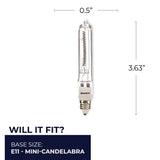 Bulbrite 860806 Bulbrite 500 Watt Halogen T4 Mini Bulb, Line Voltage Dimmable Mini-Candelabra Screw Base (E11) Soft White Light Bulb (Pack of 5)