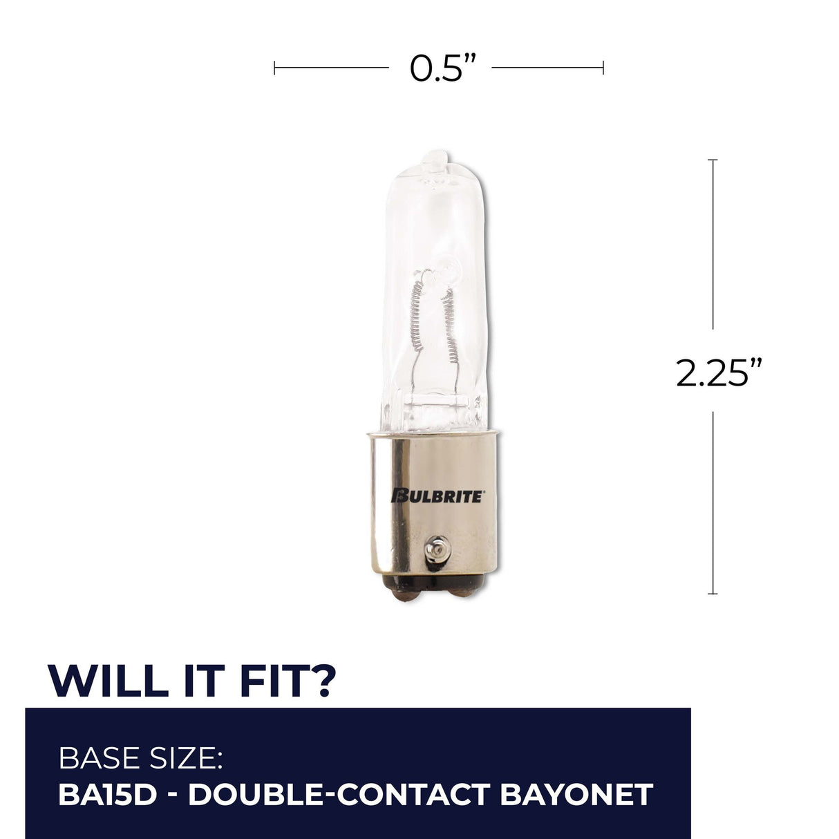 Bulbrite 860813 Bulbrite Pack of (5) 100 Watt Dimmable Clear T4 Double-Contact Bayonet (BA15D) Halogen Bulb