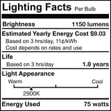 Bulbrite 861992 75W Halogen T8 Light Bulb 2900K Dimmable E26 1150 Lumens 120V 5PK