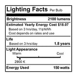 Bulbrite 861996 150W Halogen T8 Light Bulb 2900K Dimmable E26 2100 Lumens 120V 5PK