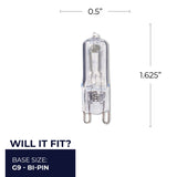 Bulbrite 860827 Bulbrite Pack of (5) Halogen T4 Bi-Pin Base (G9) Light Bulb, 35 Watt, Clear