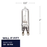 Bulbrite 860828 Bulbrite Pack of (5) Mini Halogen T4 Bi-Pin Base (G9) Light Bulbs, 40 Watt, Clear