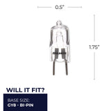 Bulbrite 860839 Bulbrite Pack of (5) 35 Watt Dimmable Clear T4 Bi-Pin (GY8) Mini Halogen Light Bulbs