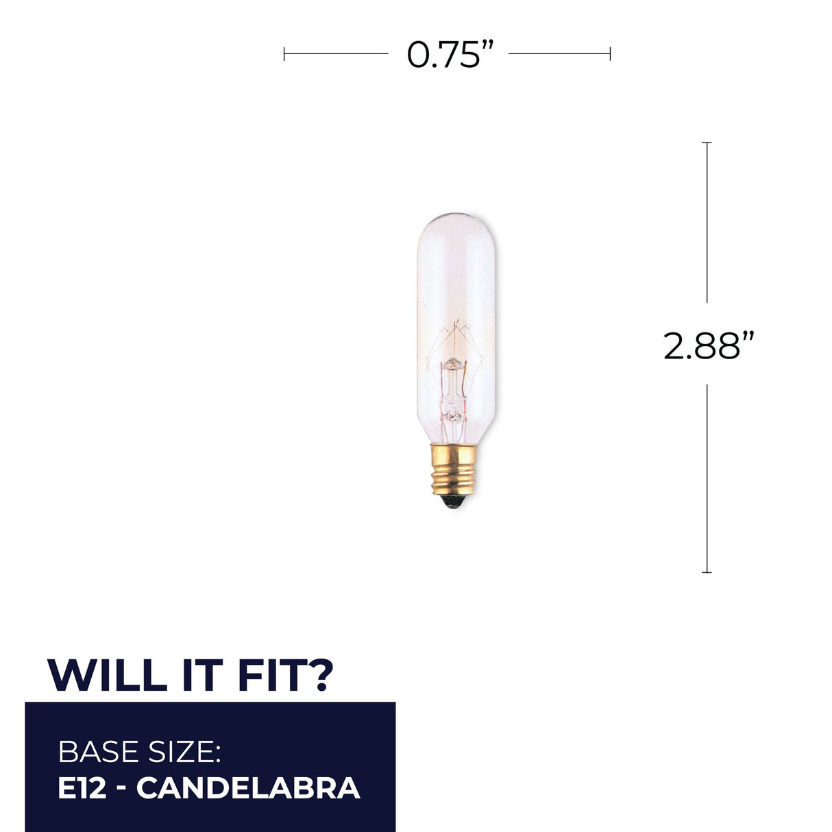 Bulbrite 861224 Bulbrite Incandescent T6 Candelabra Screw Base (E12) Light Bulb, 25 Watt, Clear, Pack of 25